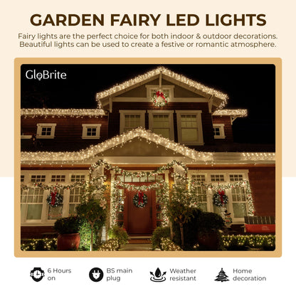 GloBrite Fairy Lights 1000 LED - Christmas Lights with 8 Modes Function for Christmas Tree Outdoor Lights Christmas Lights Garden Lights Christmas Tree Decorations - White