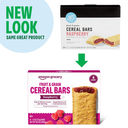 Amazon Grocery, Fruit & Grain Cereal Bars, Raspberry, 1.3 Oz, 8 Ct (Previously Happy Belly, Packaging May Vary)