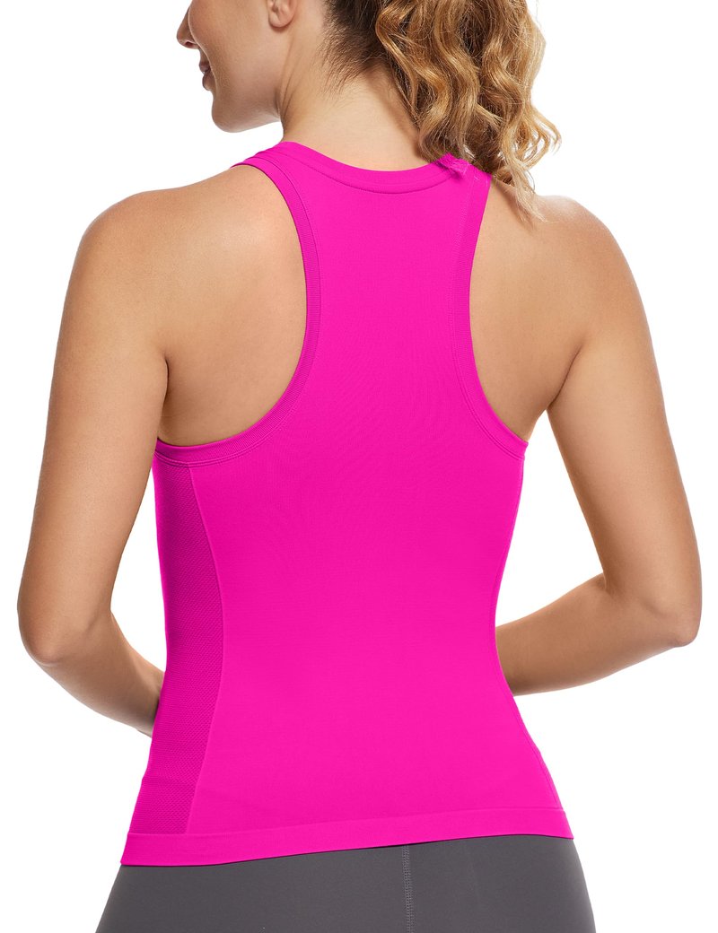 MathCat Workout Tops for Women Racerback Tank Tops Seamless Running Tank Tops Muscle Tank Hot Pink