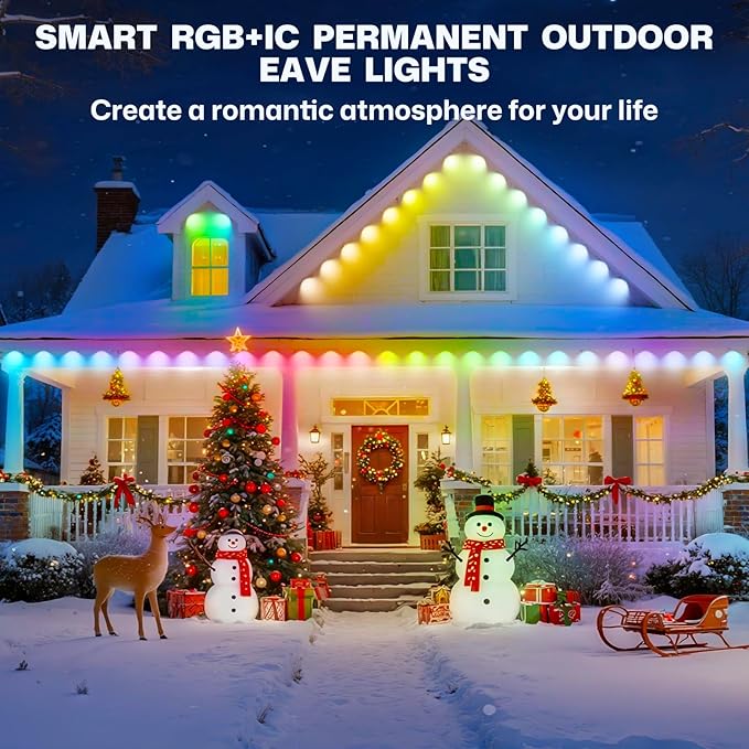 Permanent Outdoor Lights, 100ft Smart Eave Lights with 72 LED Lights, IP67 Waterproof, App Control, Outdoor String Lights, DIY RGB+IC Light for House Christmas Halloween Decorations, White