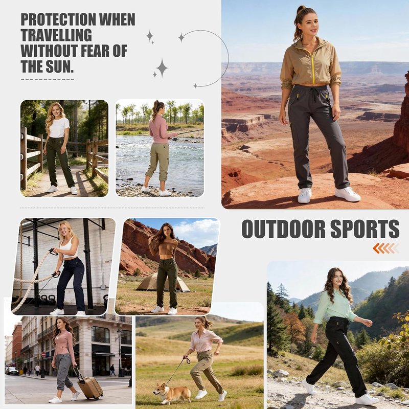 Womens Hiking Pants - Quick Dry Lightweight Cargo Pants with UPF 50 | Zipper Pockets for Travel & Golf