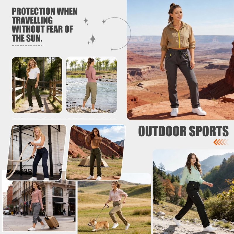 Toomett Women's Hiking Pants Quick Dry UPF 50 Travel Golf Pants Lightweight Camping Work Cargo Pants Zipper Pockets,6608,Dark Grey,L