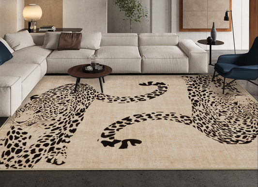 OJIA Leopard Print Rugs for Living Room Beige 8x10 Rug Washable Area Rugs for Bedroom, Modern Non-Slip Ultra-Thin Soft Large Carpet Non-Shedding Nursery Rug for Kids Playroom Dining Room Home Decor