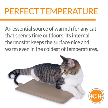 K&H Pet Products Heated Extreme Weather Outdoor Kitty Pad Petite, Waterproof Heated Cat Mat, Pet Warmer for Outside Feral Cat Houses, Indoor Outdoor Warming Pet Mat - Petite 12 X 9in Tan 25W