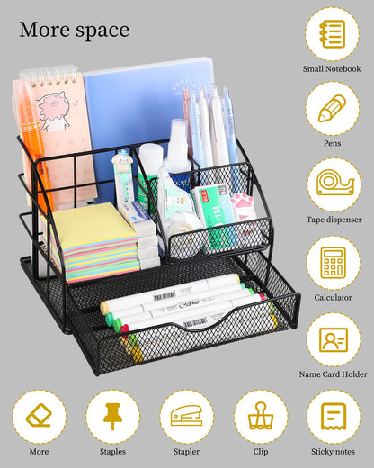 AOFUXTI Office Supplies Desk Organizer - Desk Organizers and Accessories, Supplies Set with Pen Holder, Stapler and 72 Clips Set for Office, Home, School, Black