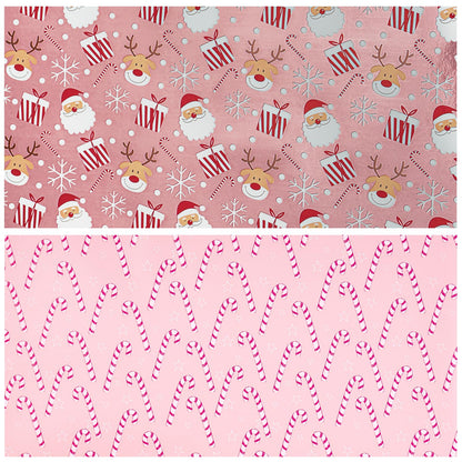 LeZakaa Christmas Pink Wrapping Paper Mini Roll, Santa Claus & Candy Cane, Metallic Foil, Rose Gold Foil Reversible Design for Festive Winter Holiday, Family Gathering, 17 inches x 32.8 Feet
