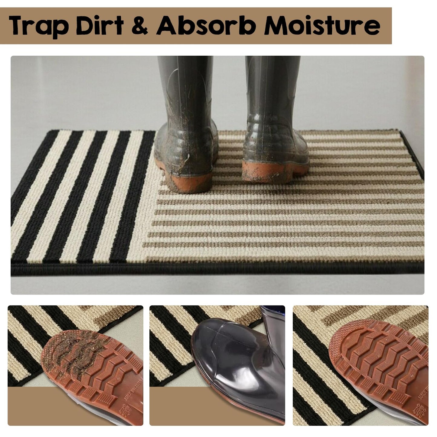 19.5"x31.5" Khaki Indoor Door mat Non-Slip Inside Front Doormats Entryway Mat Resist Dirt Washable Low Profile Floor Mats for Indoor Outdoor Home Patio