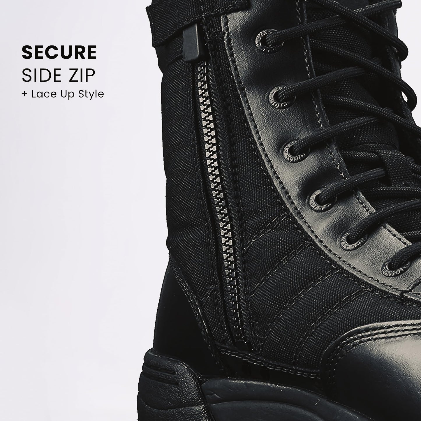 Mens MIG side zip & lace up Army Tactical Combat Boots (Black, UK9)