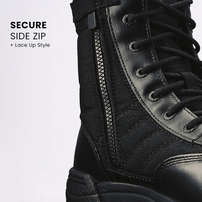 Mens MIG side zip & lace up Army Tactical Combat Boots (Black, UK9)
