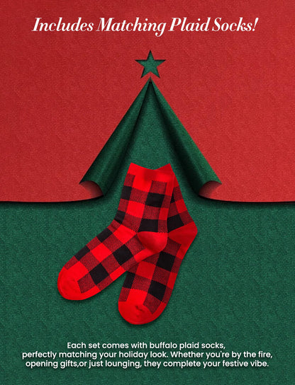 PATPAT Family Christmas Pajamas Matching Sets, Matching Christmas Pajamas for Family, Red Candy Cane Holiday Sleepwear Funny Letter Print PJs including Socks