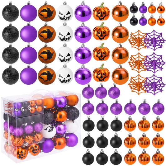 69pcs Halloween Ball Ornaments Set, Shatterproof Decorative Hanging Ornaments Set for Small Tree, Cute Balls for Home Indoor/Outdoor Halloween Party Holiday Decor