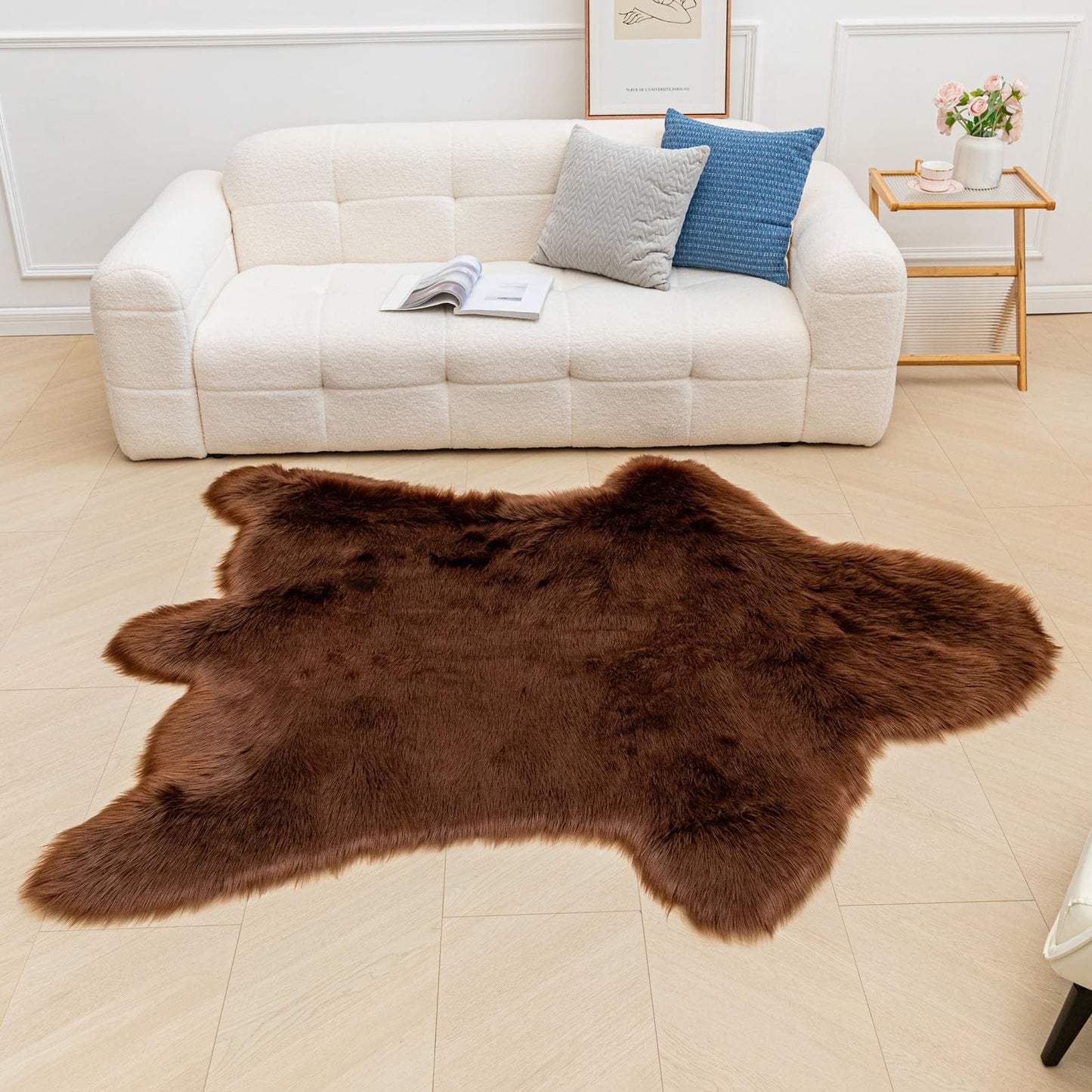 AbunHeri Brown Bear Rug Faux Cowhide Rug Animal Print Area Rug Faux Sheepskin Fur Carpet Decor for Living Room Brown 5.1x6.1 Feet