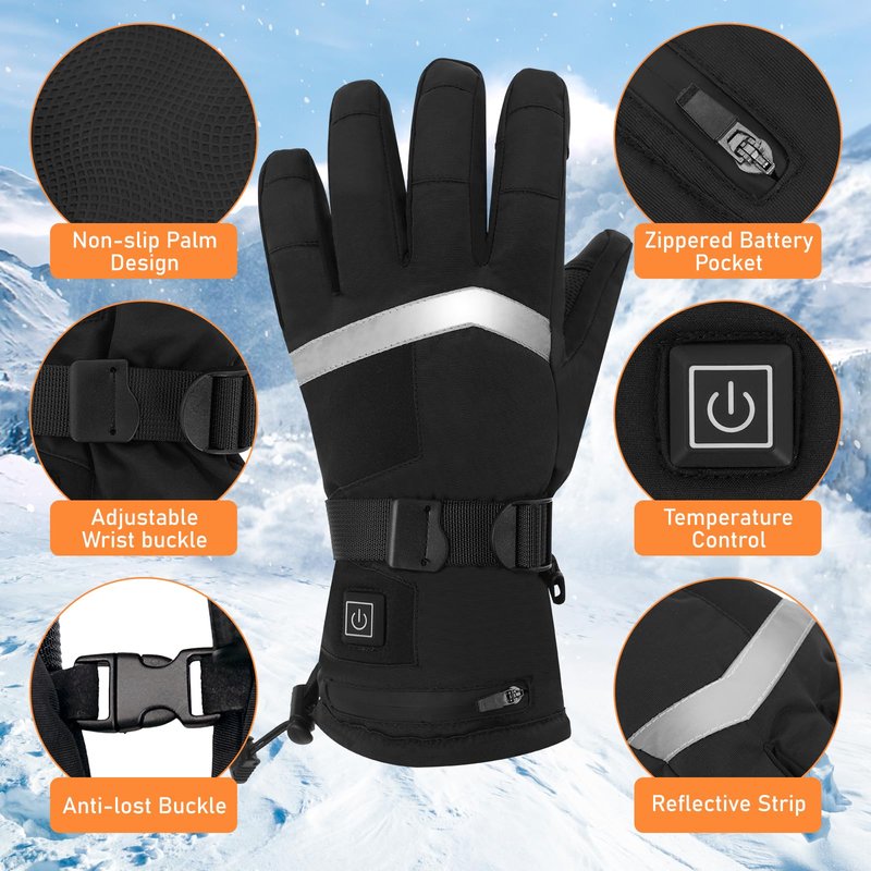 Heated Gloves for Men Women - 5V 5000mAh Rechargeable Heating Gloves 3 Heating Levels Electric Non-Slip Heated Gloves, Hand Warmer for Winter Skiing Motorcycle Cycling Camping (Black, L)