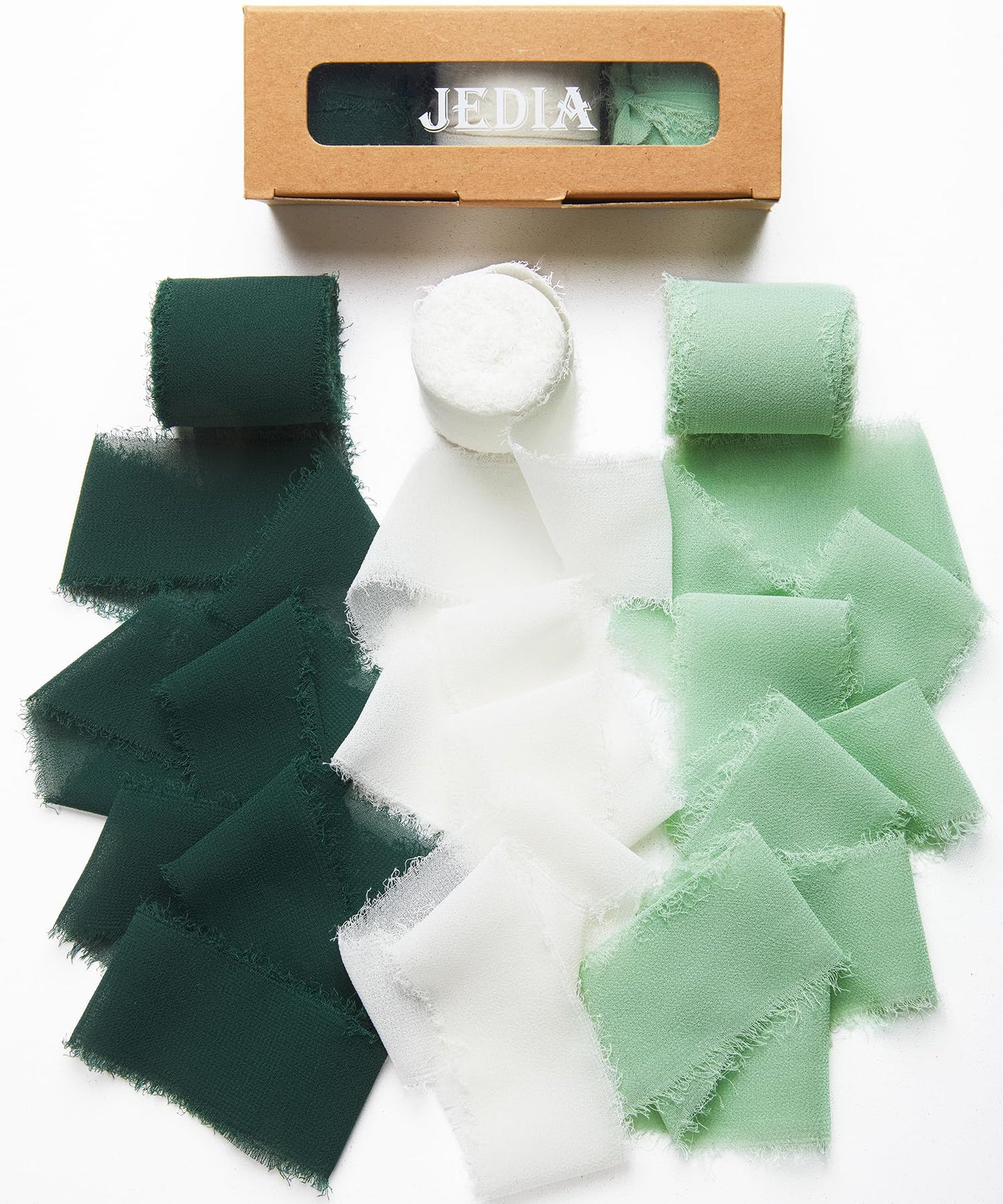 JEDIA Graduation Ribbon, 3 Rolls Champagne Beige Chiffon Silk Ribbon for Flower Bouquet, 1 1/2 inch x 7Yd Flower Ribbons for Gift Wrapping, Wedding Invitations, Bridal Bouquets, DIY Crafts