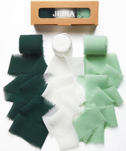 JEDIA Graduation Ribbon, 3 Rolls Champagne Beige Chiffon Silk Ribbon for Flower Bouquet, 1 1/2 inch x 7Yd Flower Ribbons for Gift Wrapping, Wedding Invitations, Bridal Bouquets, DIY Crafts