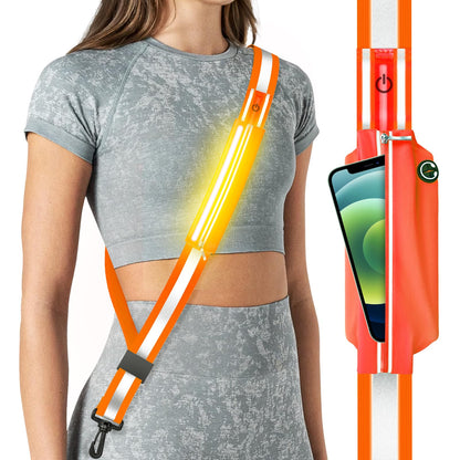 Fokia Kunbio LED Reflective Belt Sash for Walking at Night, Night Running Safety Gear High Visibility Rechargeable LED Light Up Running Belt for Runners Walkers Men Women