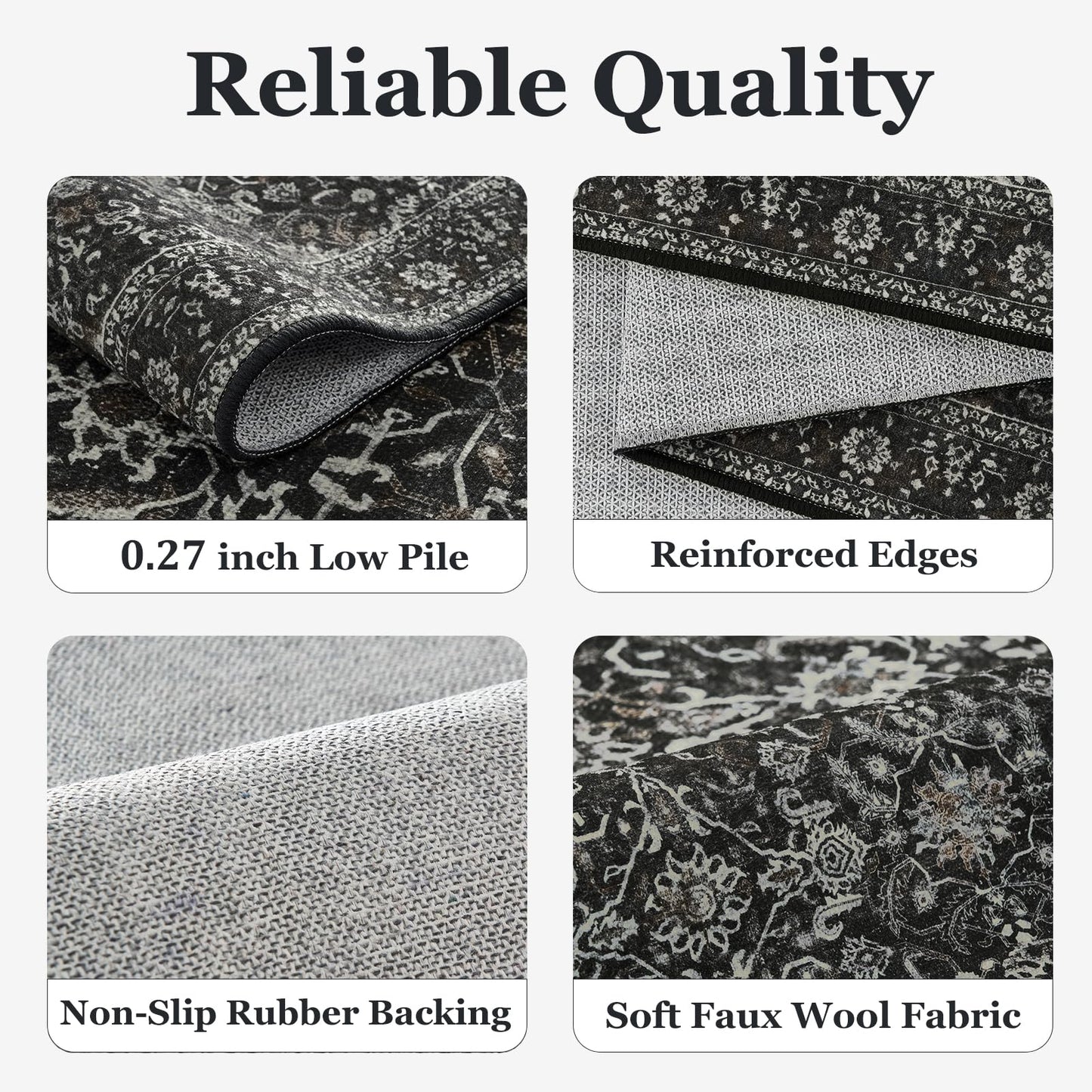 Jainmy Dark Area Rug 6x9, Vintage Earth Tone Rugs for Living Room Bedroom, Washable Non Slip Low Pile Thin Carpet Rug for Dining Room Guest Room Home Office, Farmhouse Distressed Midnight