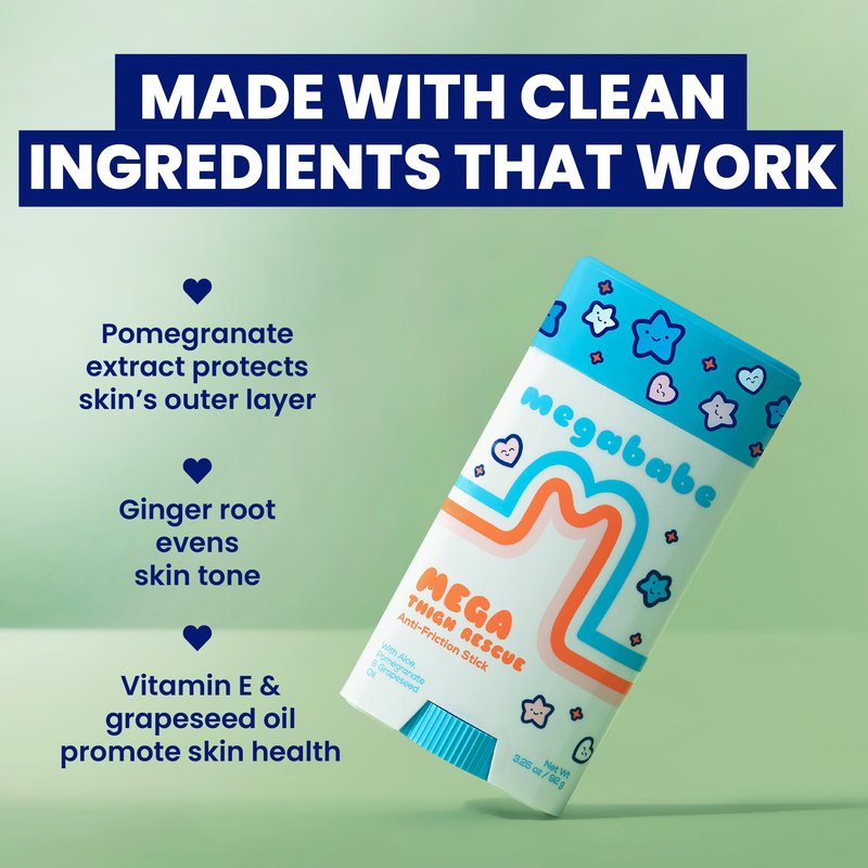 Megababe Mega Thigh Rescue | Jumbo Size Anti-Chafe Stick | Prevents Skin Chafe & Irritation | Thighs, arms, Bra-Lines & More | Summer and Hot Weather Essentials | 3.25oz (Pack of 1)