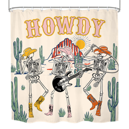Mitpok Halloween Western Cowboy Skull Shower Curtain Funny Skeleton Retro Cowgirl Texas Howdy Funky Groovy Wild West Desert Gothic Cool Mountain Cactus 72Wx72H Bathroom Decor Bath Curtain 12 Pack Hook
