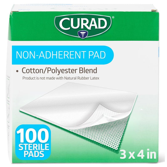 CURAD Sterile Non-Adherent Dressing Pads, 3" x 4", 100 Count