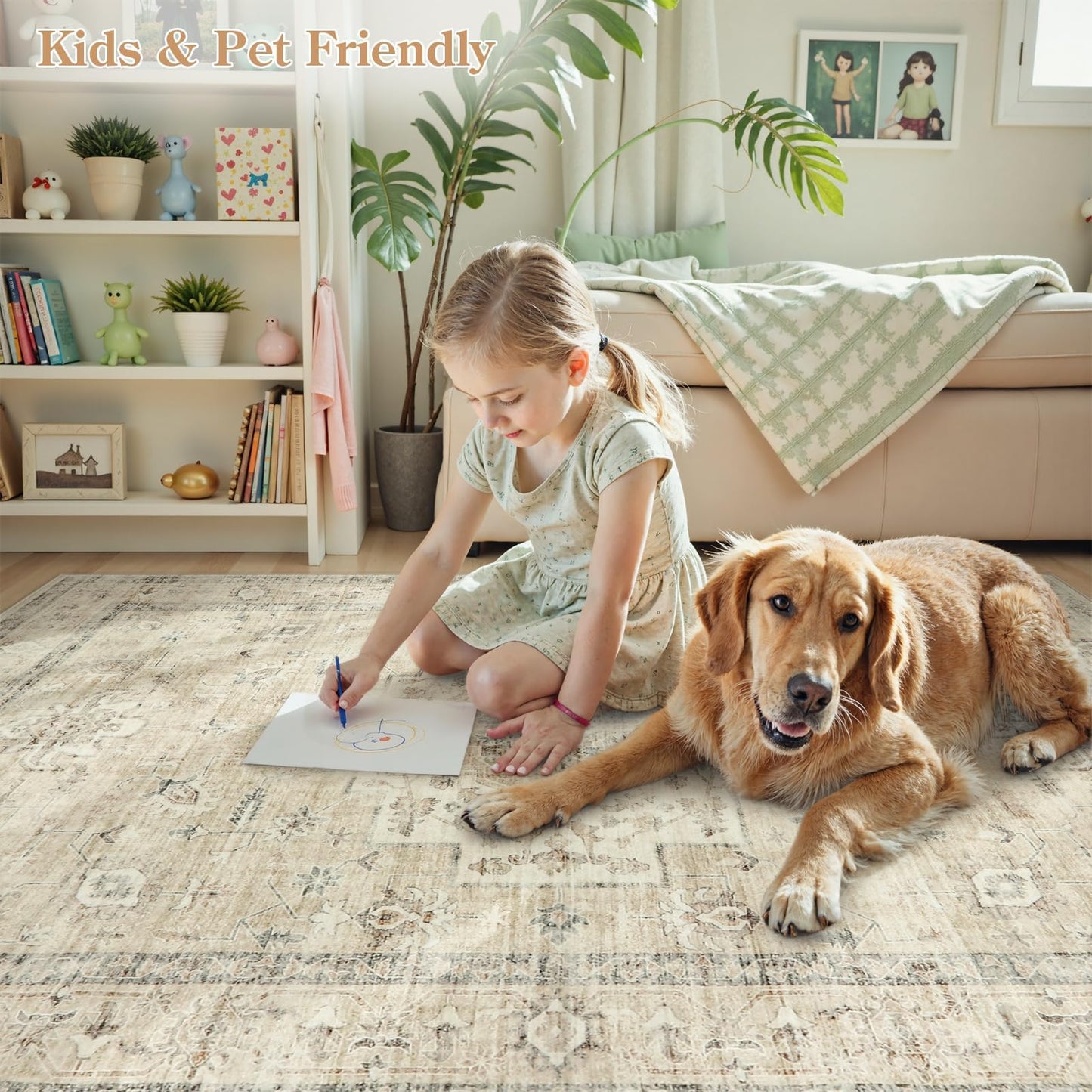 LIVEBOX Washable Rug 2x3 Kitchen Mats for Floor Entryway, Non Slip Front Door Mat for Bathroom Hallway, Boho Low-Pile Small Carpet Farmhouse Throw Indoor Rugs for Bath Sink, Tan