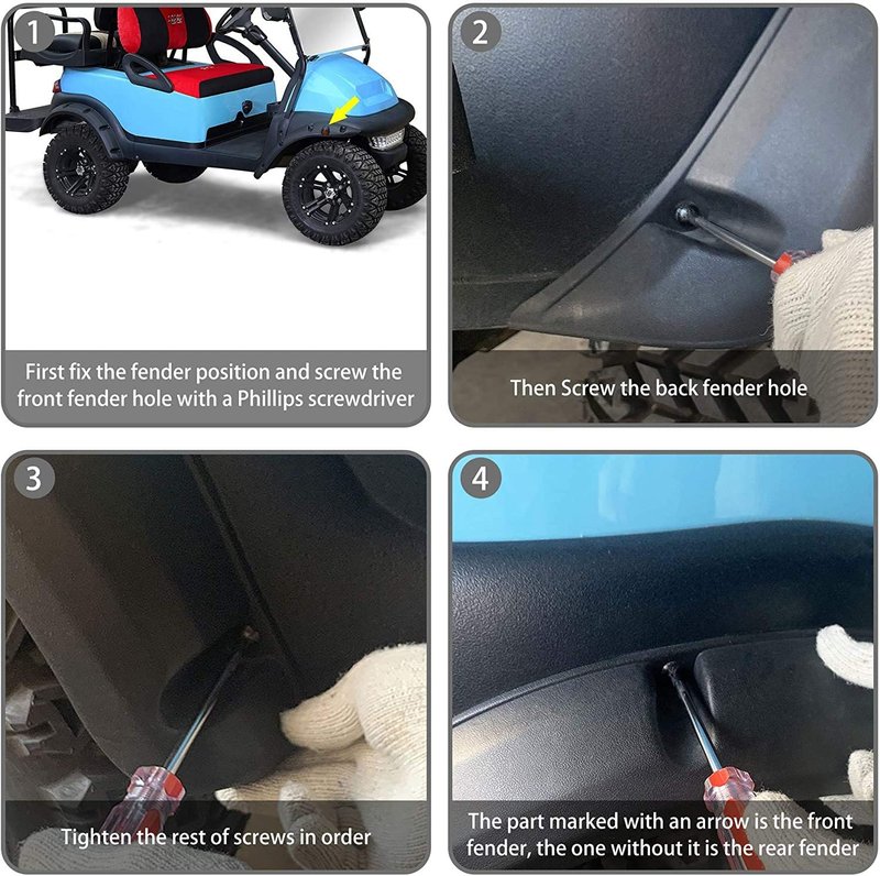 Golf Cart Accessories 4-PCS Fender-Flares Front & Rear for EZGO RXV 2008-2015 Original Models, with Mounting Hardware (Not Fit Modified Carts)