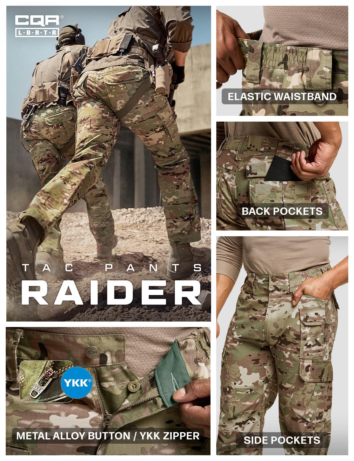CQR Men's Tactical Pants, Water Resistant Ripstop Cargo Pants, Lightweight EDC Work Hiking Pants, Outdoor Apparel, Duratex Mag Pocket Utility Camo, 30W x 30L