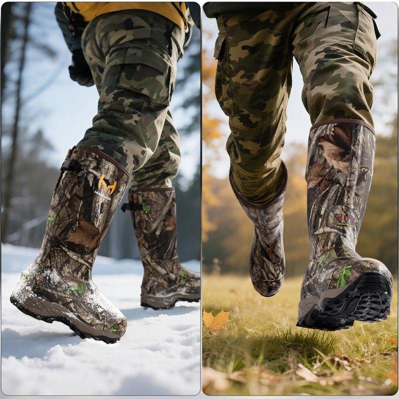 Hunthor Rubber Hunting Boots for Men with 800g Insulation, Waterproof Insulated 6mm Neoprene Shoes for Outdoor Hunting (Next Camo, Size 6-14)