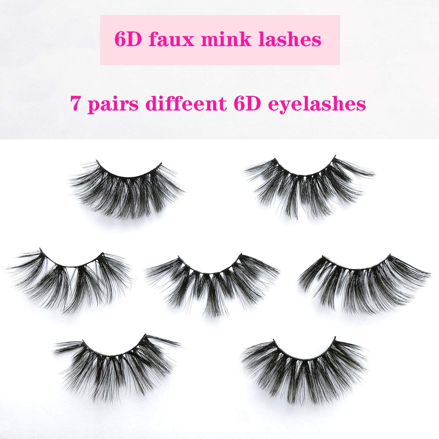 Mikiwi 25mm Faux Mink Lashes, 6D lashes, Faux Mink Eyelashes, Dramatic Lashes, 7 Pairs Fluffy Mink Lashes, 25 mm Lashes for Halloween Party