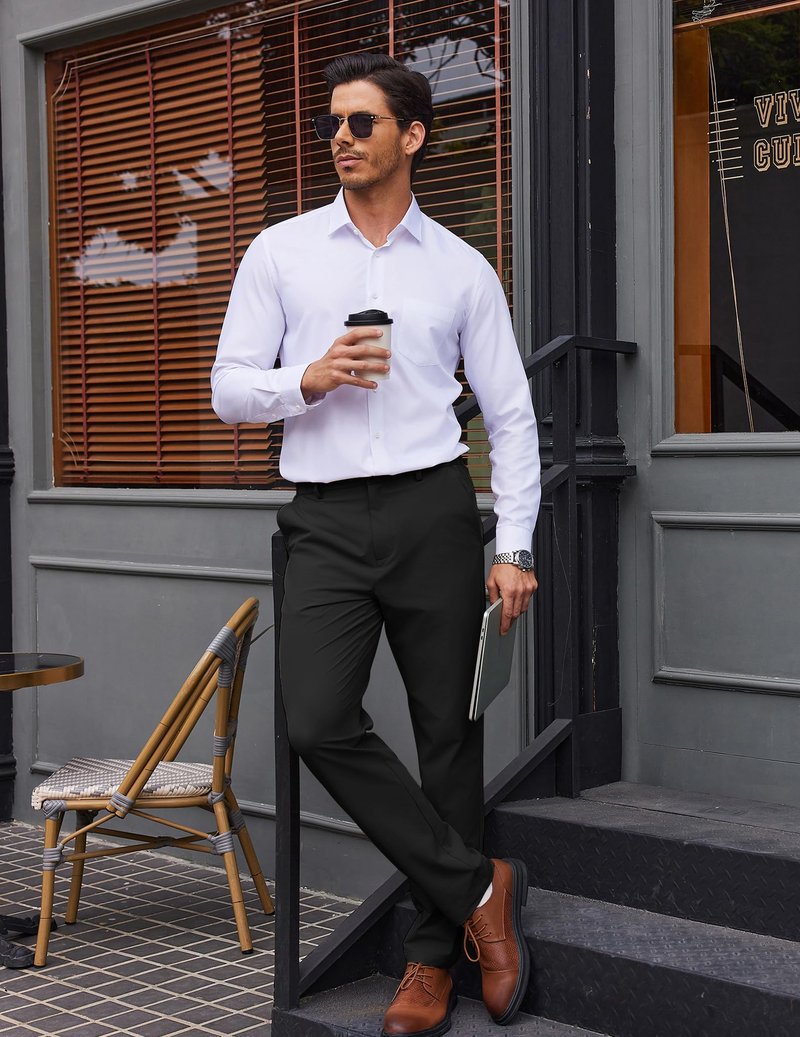 COOFANDY Mens Dress Pants Stretch Golf Pants Lightweight Casual Work Pants with Elastic Waistband (Black, 32W32L)
