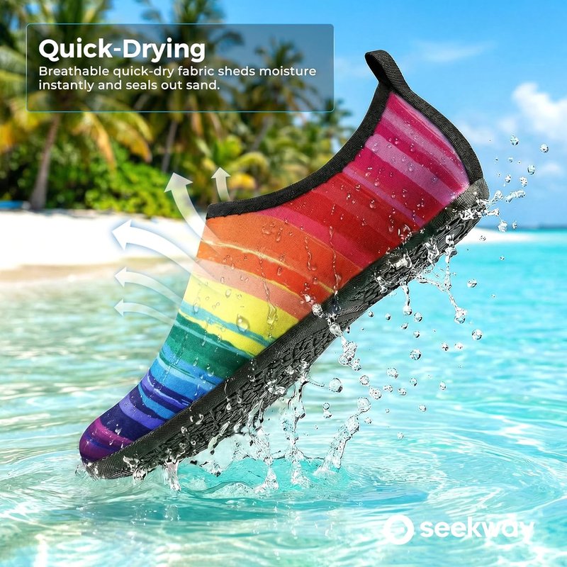 SEEKWAY Quick-Dry Water Shoes for Men & Women - Non-Slip Aqua Socks for Beach, Swim, River & Pool | Black