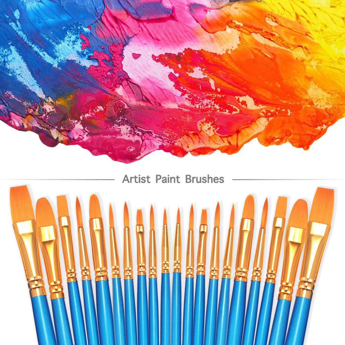 BOSOBO Paint Brushes Set, 2 Pack 20 Pcs Round-Pointed Tip Nylon Hair Artist Acrylic Paint Brushes for Acrylic Painting Oil Watercolor, Face Nail Art, Canvas, Miniature Detailing & Rock Painting, Blue