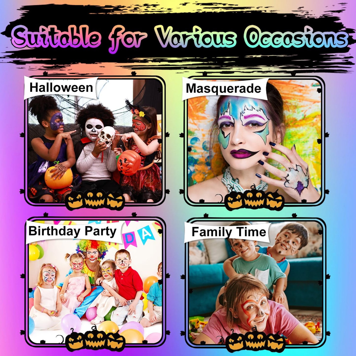 Fenmay Face Painting Kit for Kids, 24 Colors Washable Face Paint, Safe for Sensitive Skin, Non-Toxic Professional Face Painting Kit, Halloween Birthdays Makeup Set with Stencils, Guide Book