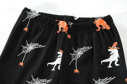 Boys Pajamas Halloween Shirt & Pants Pjs Glow in the Dark Dinosaur with Cobweb Kids Jammies 6t 7t