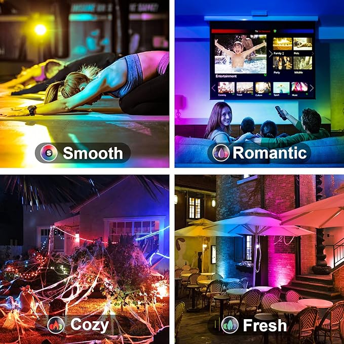 LED Flood Light Outdoor 500W Equivalent Color Changing Landscape Lighting, 24H Timing+120 Colors Strobe+2700K Warm White+DIY Flash IP66 Waterproof Up Stage House RGB Led Light Indoor US 3-Plug 6Pack
