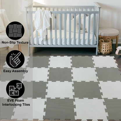 20Pc 10mm Thicknes Grey White Kids Playmat Floor Matting Foam Garden Fitness Nursery Mat