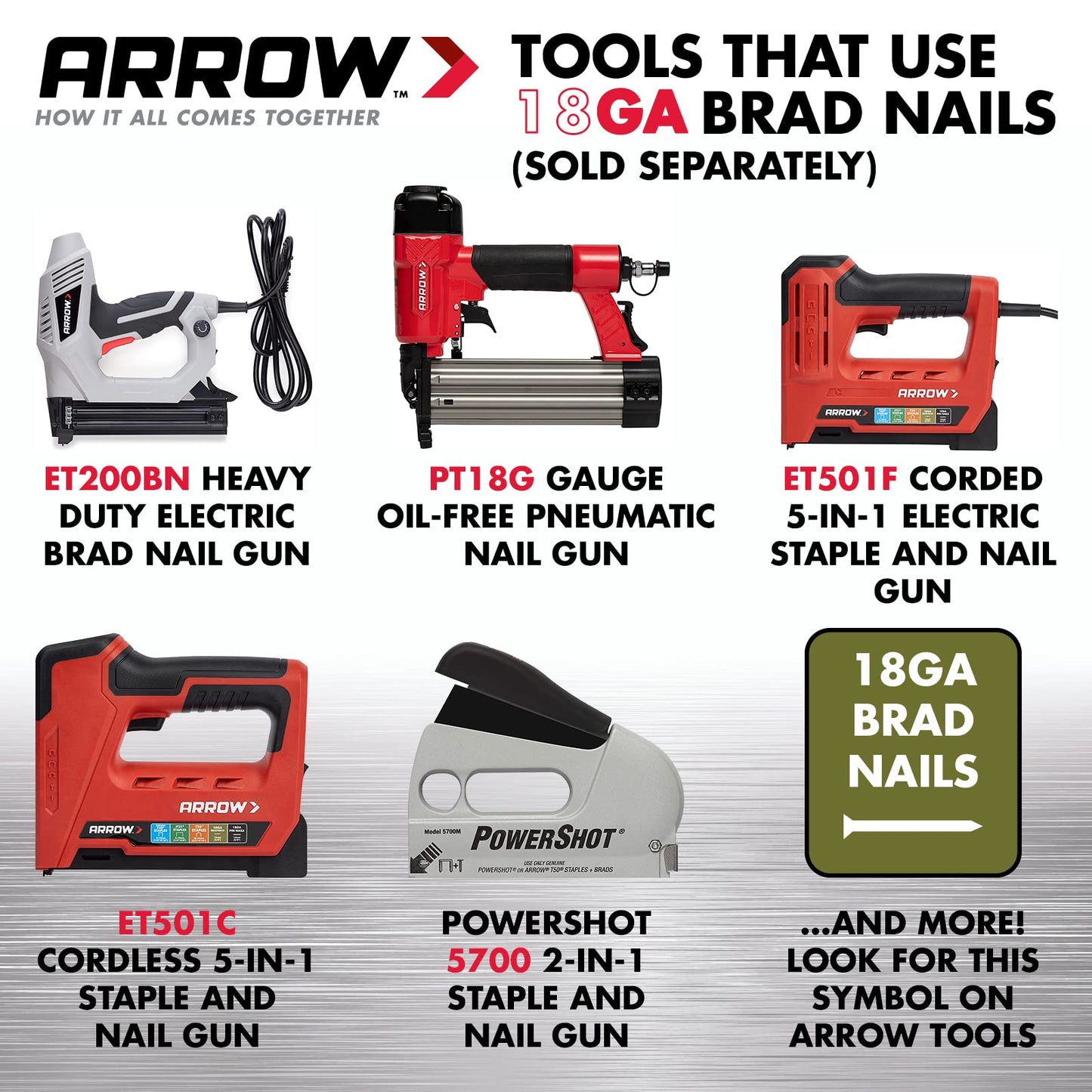 Arrow BN1810CS 18-Gauge Steel Brad Nails for Molding, Cabinets, Framing, Trim, and Finishing, Safe to Use with Electric or Battery Powered Nailers, Steel, 5/8 Inch, 1000 Count (Pack of 1)