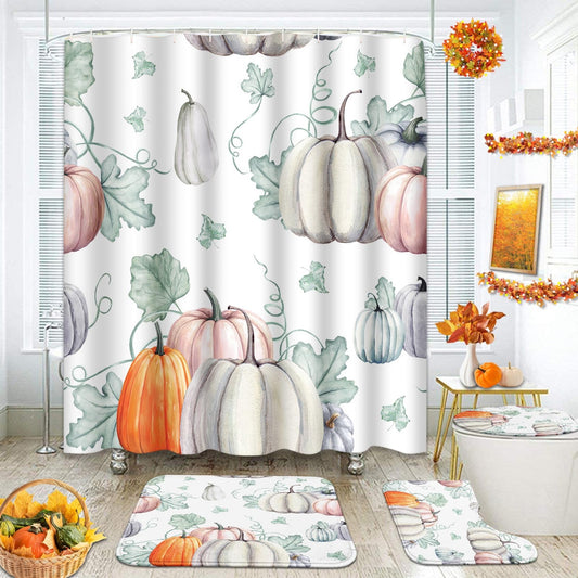 ArtSocket Watercolor Pumpkins Bathroom Set with Shower Curtain and Rugs Accessories, It is Thanksgiving Halloween Recipe Fall Fall Shower Curtain for Bathroom Decor 4 Pcs