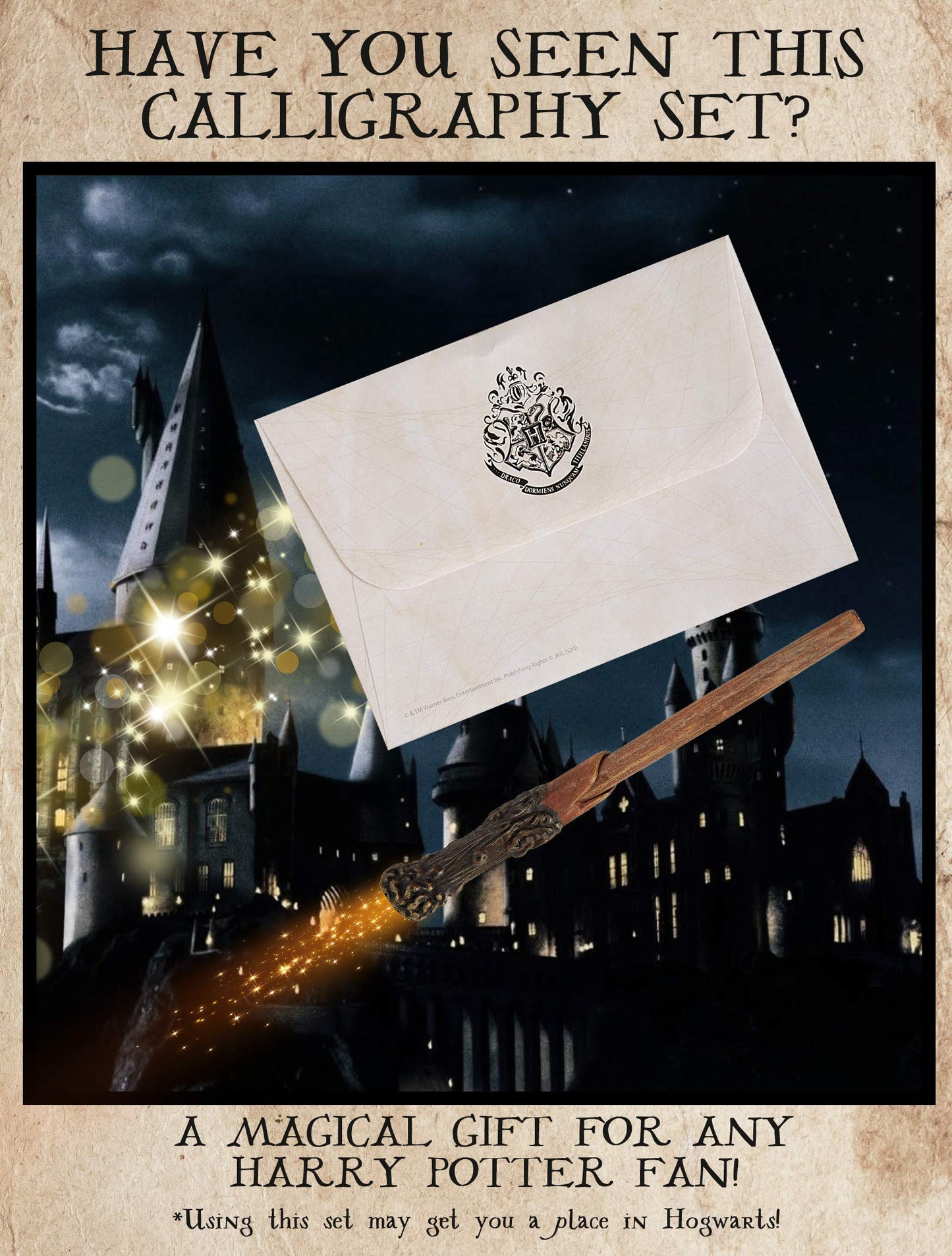 Harry Potter Calligraphy Set with Notepad Wand Pen Magic Invisible Ink Pen Envelopes Paper Cool Stickers Ink Stamp Fun Hogwarts Stationary Gift for Kids