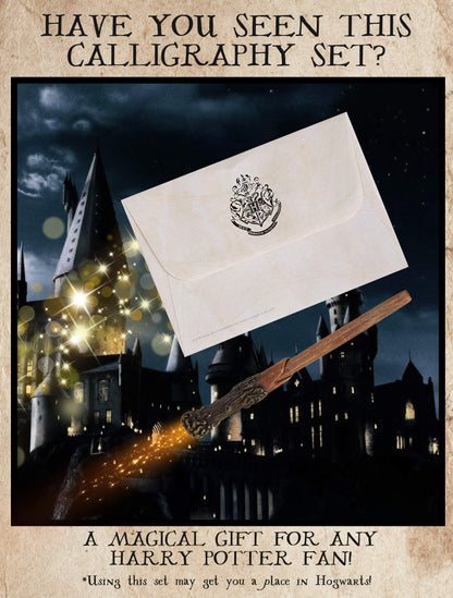 Harry Potter Calligraphy Set with Notepad Wand Pen Magic Invisible Ink Pen Envelopes Paper Cool Stickers Ink Stamp Fun Hogwarts Stationary Gift for Kids