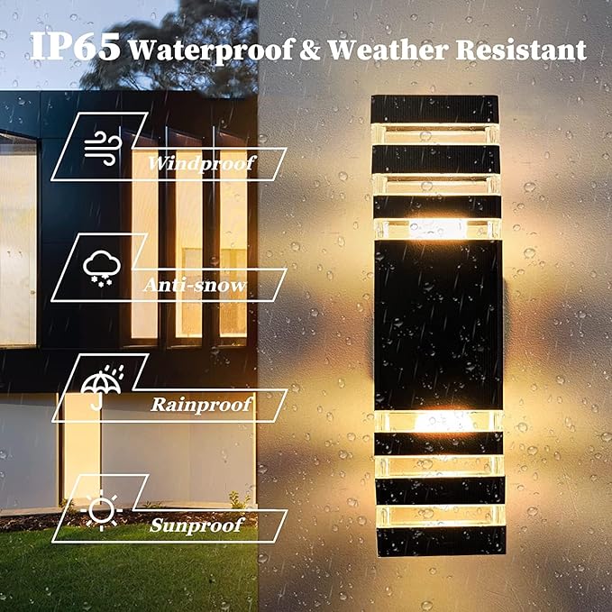 12Pack 15inch Outdoor LED Wall Lights,4000K Day White Outdoor 18W Wall Light Aluminum Body Waterproof IP65 led Porch Light for House Patio Garage Garden. (No Sensor)