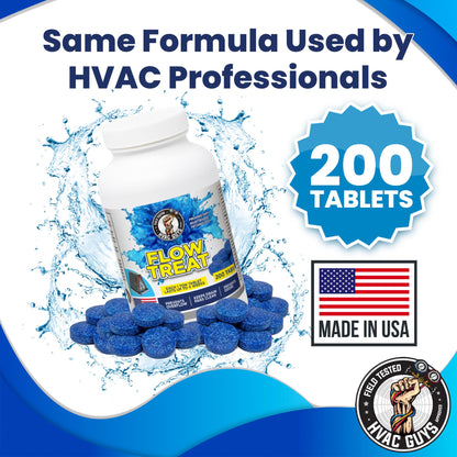 HVAC GUYS – Flow Treat Tabs - 2400 Tablets | AC Drain Line Cleaner | Prevents Odors, Keeps HVAC Drain Pan Clean, Prevents Overflow | One Tablet Lasts up to 4 Weeks