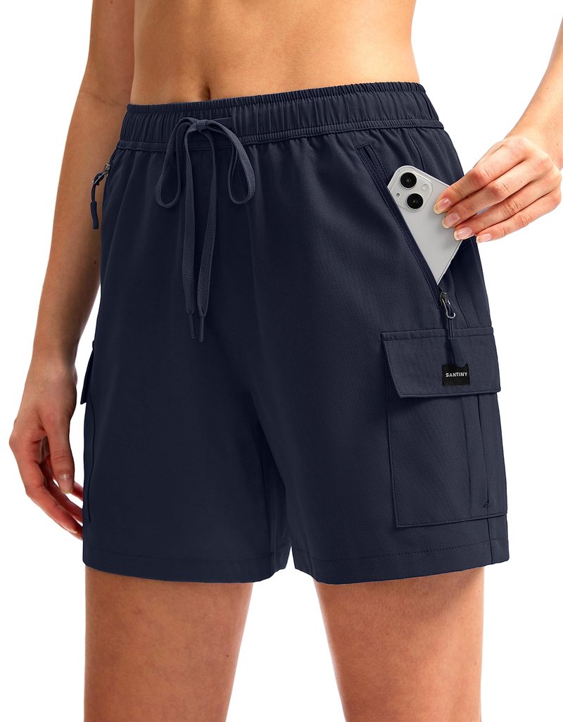 SANTINY Women's 5''/ 7''/9'' Hiking Cargo Shorts Quick Dry Lightweight Summer Shorts for Women Athletic Golf Zipper Pockets(Navy_XS)