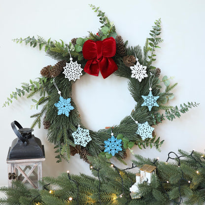 16Pieces Blue Snowflakes Ornaments 3inch Wooden Snowflake Christmas Tree Ornament for Winter Wonderland Christmas Decoration DIY Crafts 8 Styles