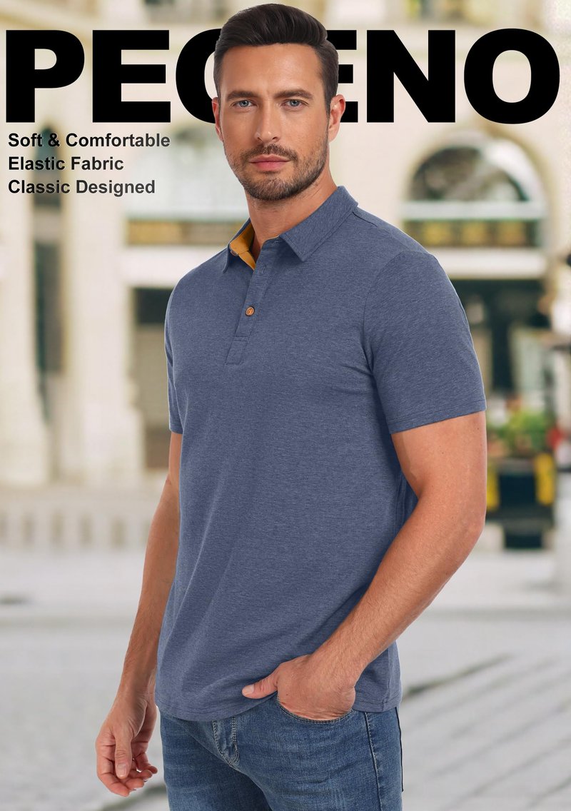 PEGENO Men's Classic Fit Cotton Polo Shirt Casual Short Sleeve Breathable Summer Shirts for Men (Navy Blue-US X-Large)