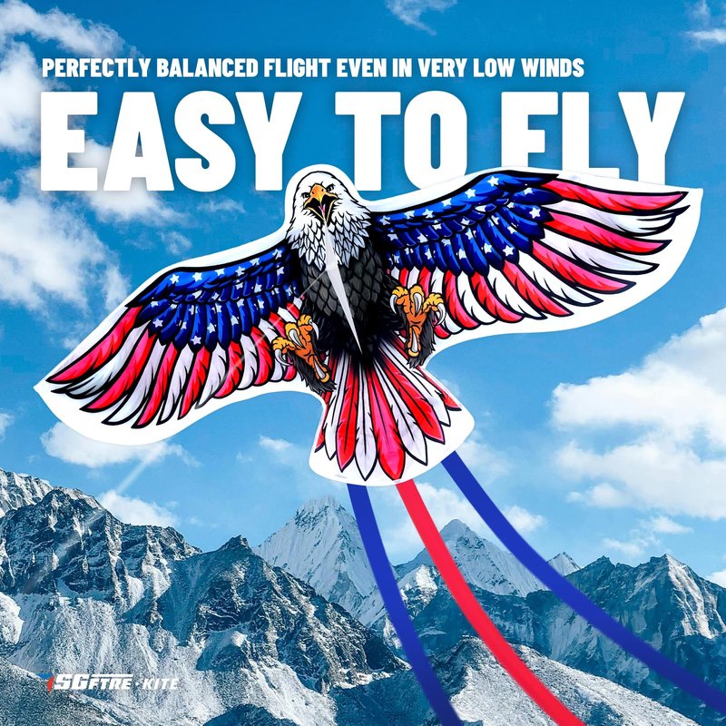 SGftre Complete Kite with Handle, Line & Accessories,Easy to Fly for Kids & Adults, Perfect for Beach, Park, Family Outdoor Activities (Eagle Flag, 1)