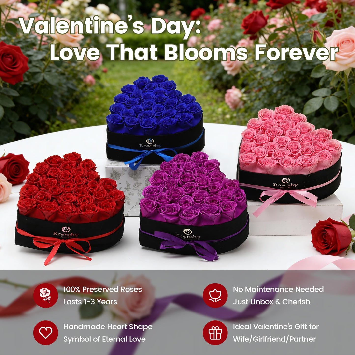 Valentines Day Flowers Roses Gifts for Her,16pcs Red Forever Preserved Roses in Heart Shape Gift Box,Valentines Day Delivery Prime Gifts-Roses Gifts for Women,Mom.