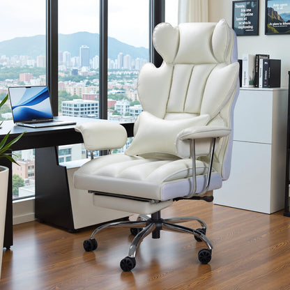 Furmax Big and Tall Office Chair, High Back Leather Gaming Chair with Footrest, Reclining Ergonomic Executive Chair with Lumbar Support for Heavy People 400lbs Home Office Desk Chairs (White)
