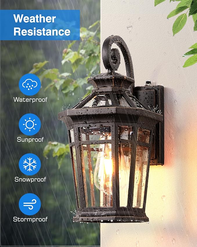 Outdoor Wall Lights Wall Mount, 2-Pack Front Porch Light Fixtures, Oil Rubbed Bronze Dusk to Dawn Exterior Lantern, Modern Patio Wall Sconce with Beveled Glass, Outside Garage Lights for Coach
