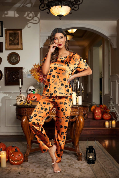 Ekouaer Womens Satin Silky Pajama Set Short Sleeve Shirt with Long Pajama Pant Set Soft PJ Loungewear